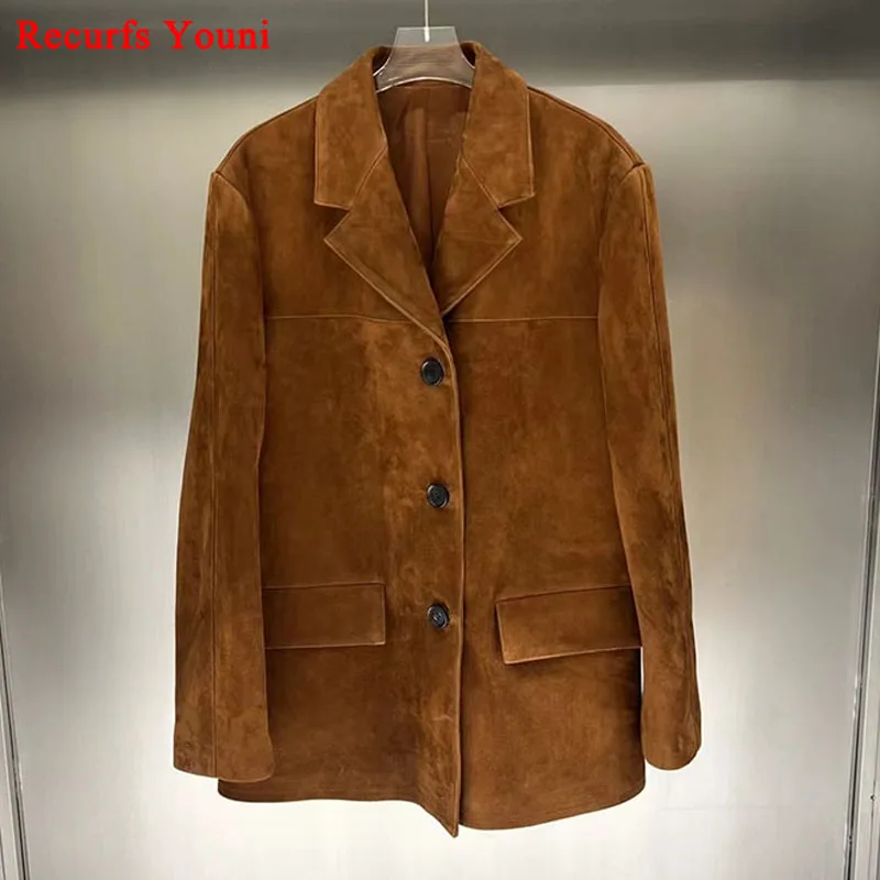 Blazer Uomo In Pelle Scamosciata Marrone Asaavi - Giacca 2 Bottoni Taglie S M L XL XXL - Modello 226