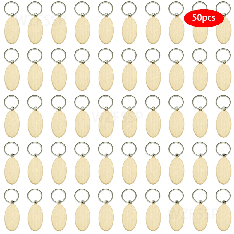 

50/100pcs Blank Wooden Keychain Ellipse Bulk Wholesale Wood Key Chains Ring Suitable for Laser Engraving Gift New