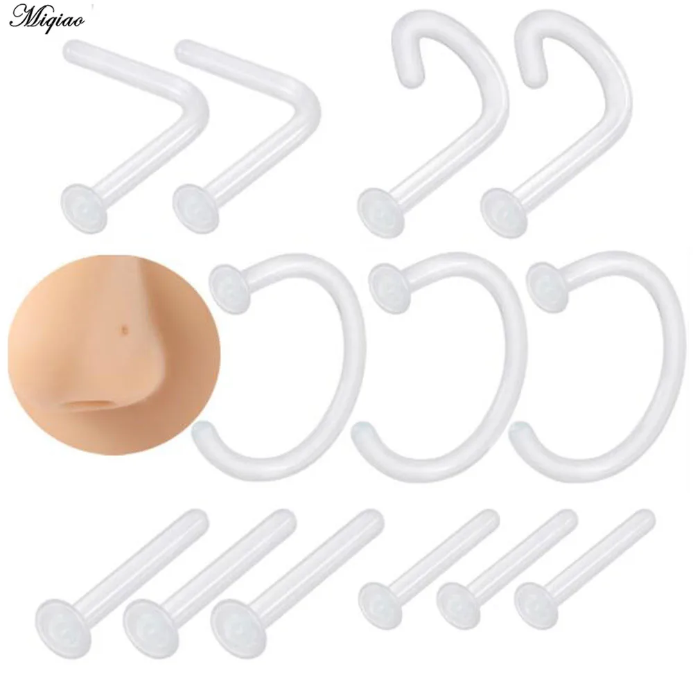 

Miqiao 1pc New Transparent Glass Nose Nail L-shaped Nose Ring Personality Curved Rod Invisible Nose Ring Piercing Jewelry