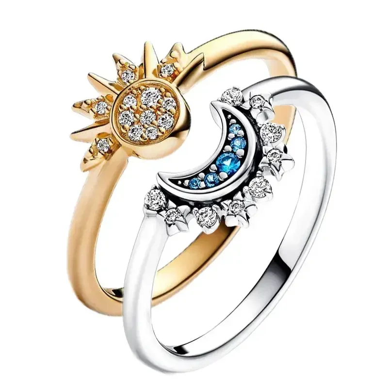 

2024 New 925 Sterling Silver Sun and Moon Ring Original Fashion Charm Combination Design DIY Jewelry Gift