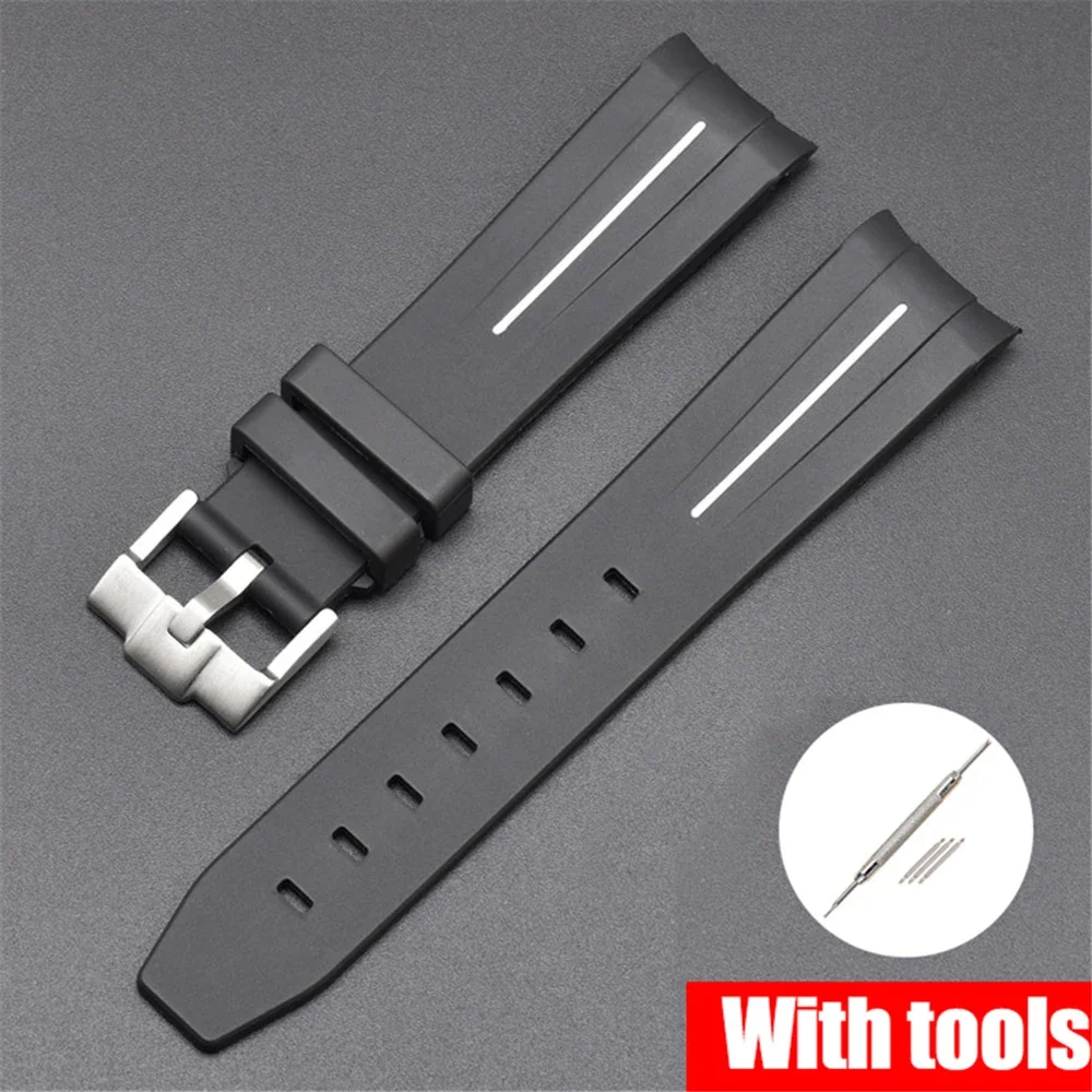 Curved End Silicone Sport Watch Band - Soft Rubber Strap 20mm