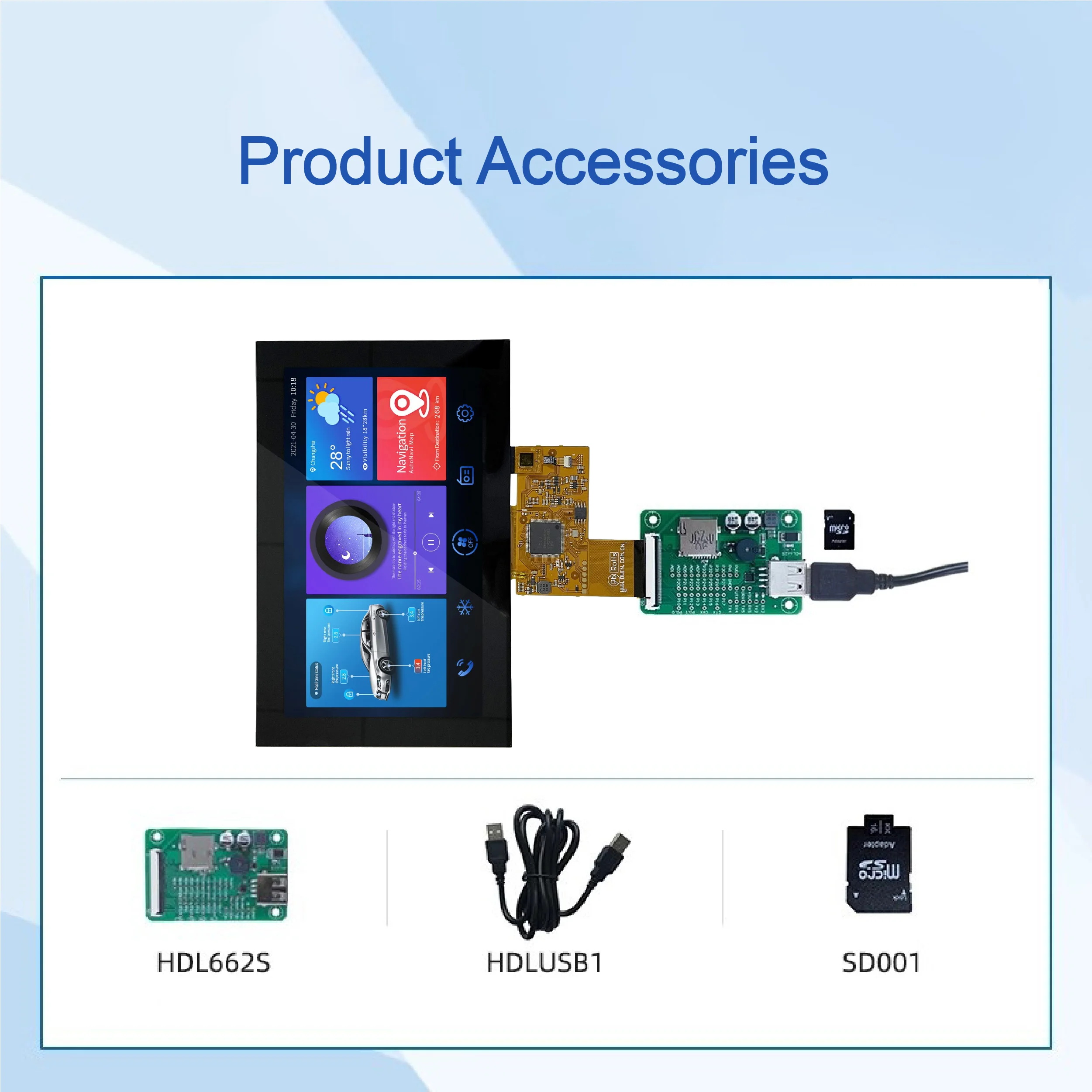 7.0 Inch, 1024*600 Pixels Resolution, 16.7M Colors, IPS-TFT-LCD ,50 Pins, Including IO, UART, CAN, AD and PWM, DMG10600F070_02W
