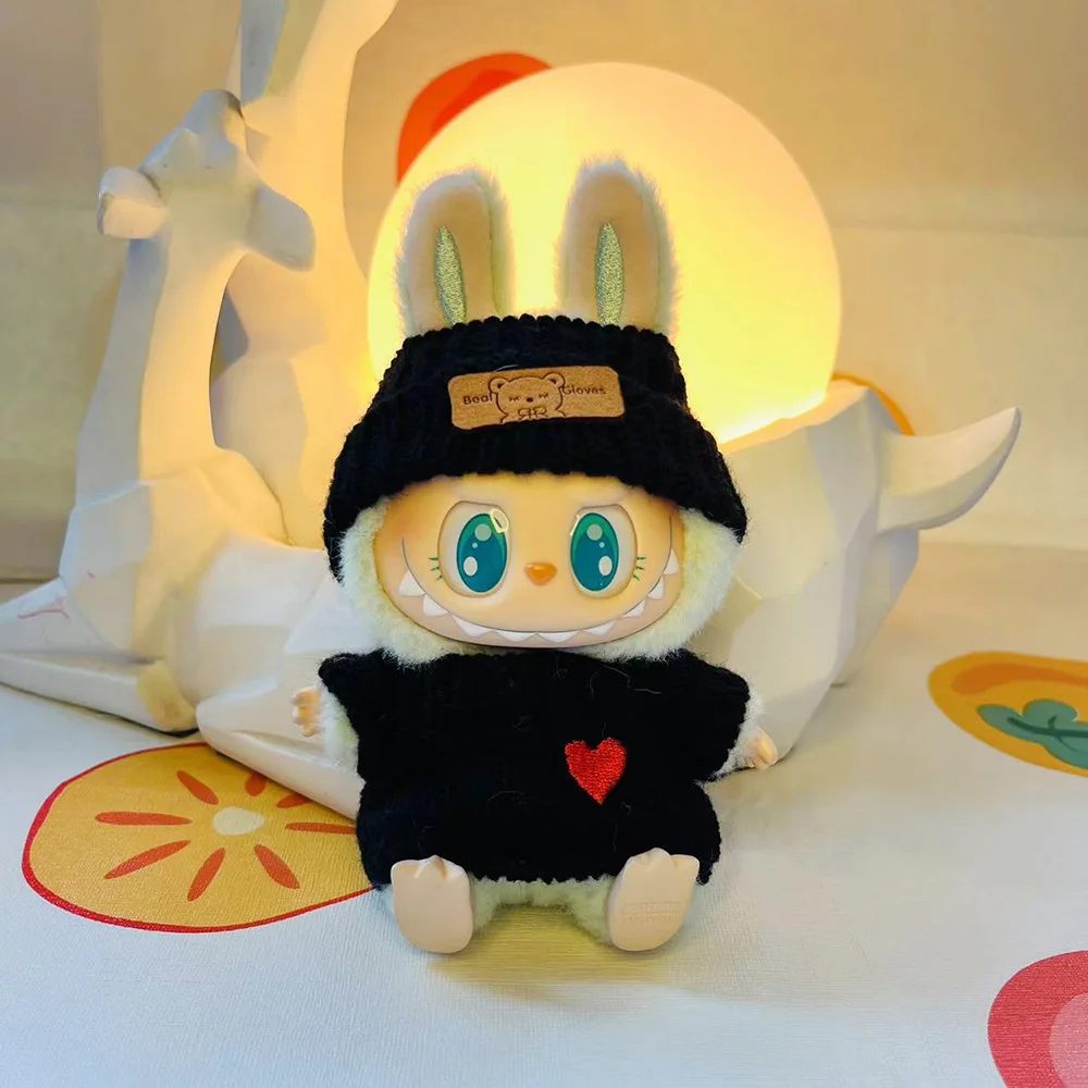 Mini Plush Doll'S Clothes Outfit Accessories For Korea Kpop Exo Labubu Idol V2 sitting party Love sweater hat set Clothing Gift 2