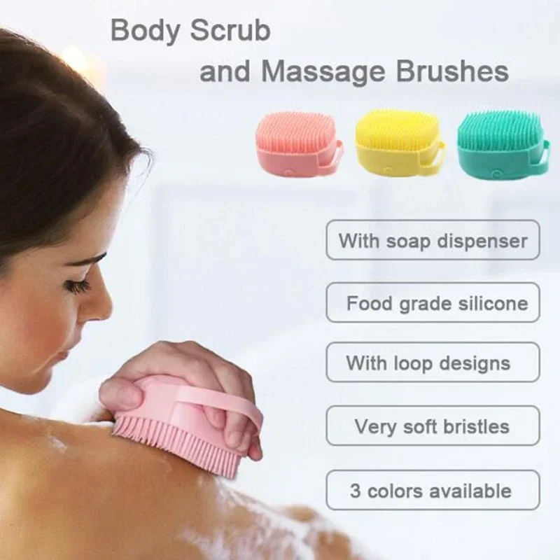 

Body Brush Shower Scrubber with Shower Gel Function Soft Bath Massage Exfoliating Cleaning Silicone