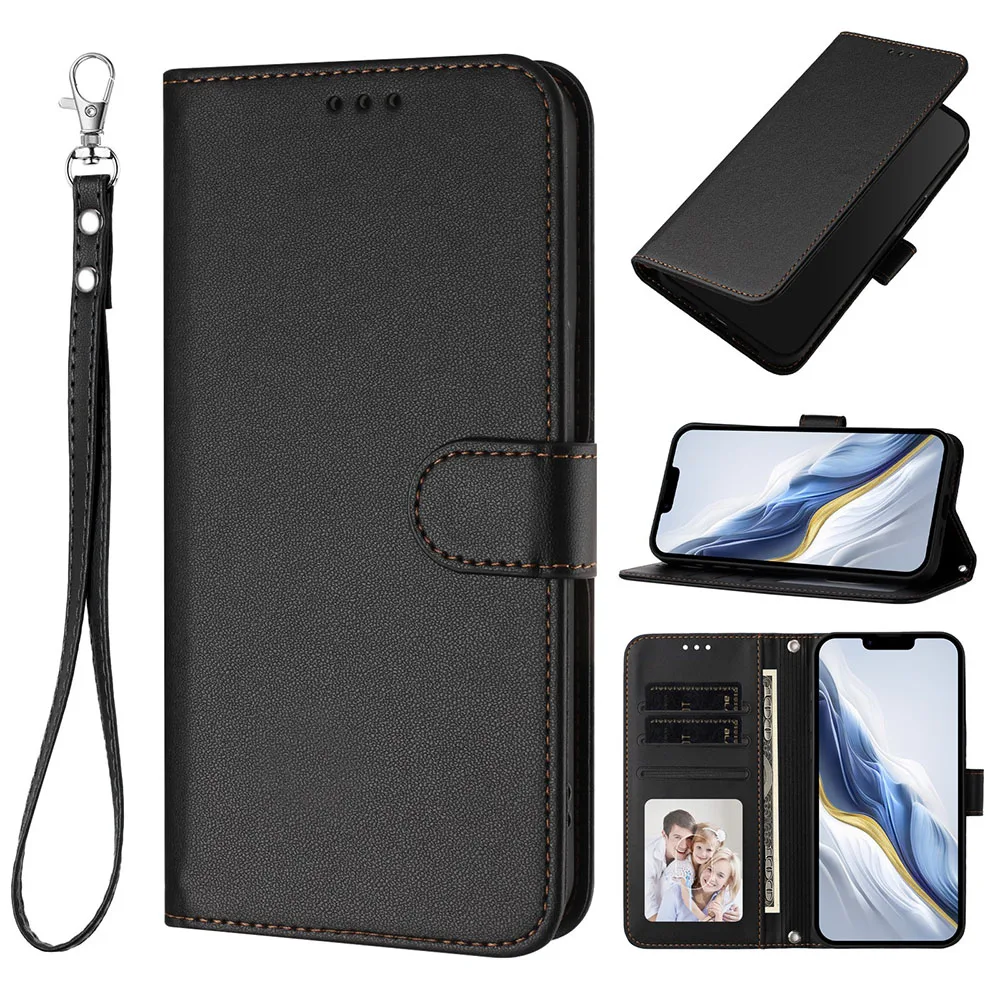 Sleek Solid Color Leather Flip Wallet Phone Case