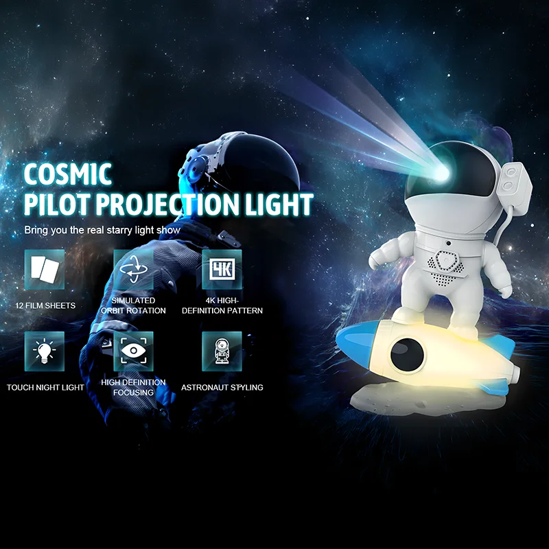 로켓 우주 비행사 스타 갤럭시 프로젝터, LED 야간 조명, 별이 빛나는 하늘, USB 360 ° 프로젝터 램프, 침실 장식, 어린이 선물, 12 in 1