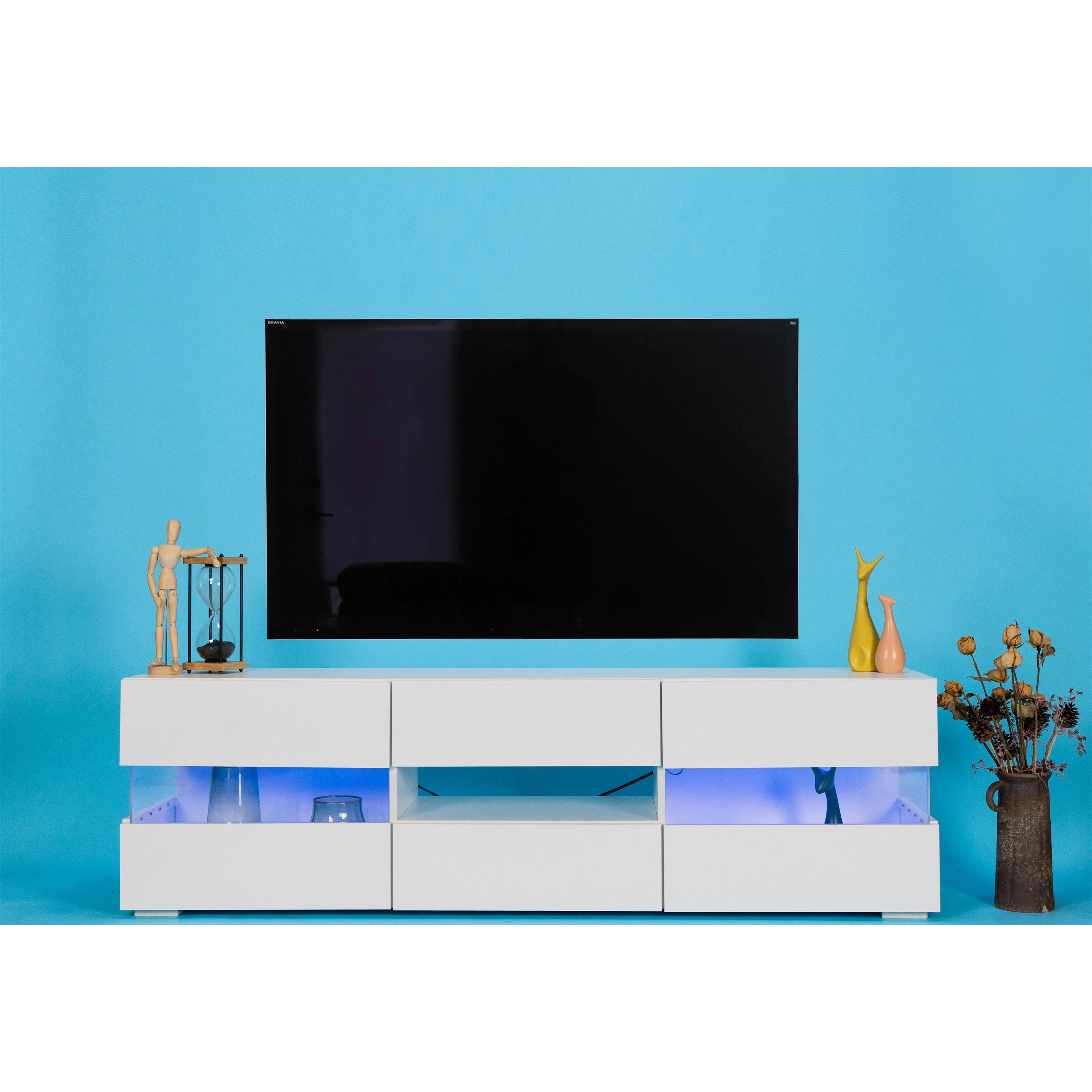 

[Flash Sale]Modern Minimalist Led Light TV Stand 2022 NEW Acrylic Glass White TV Cabinet 63"x13.8"x18.9" TV Bench[US-W]