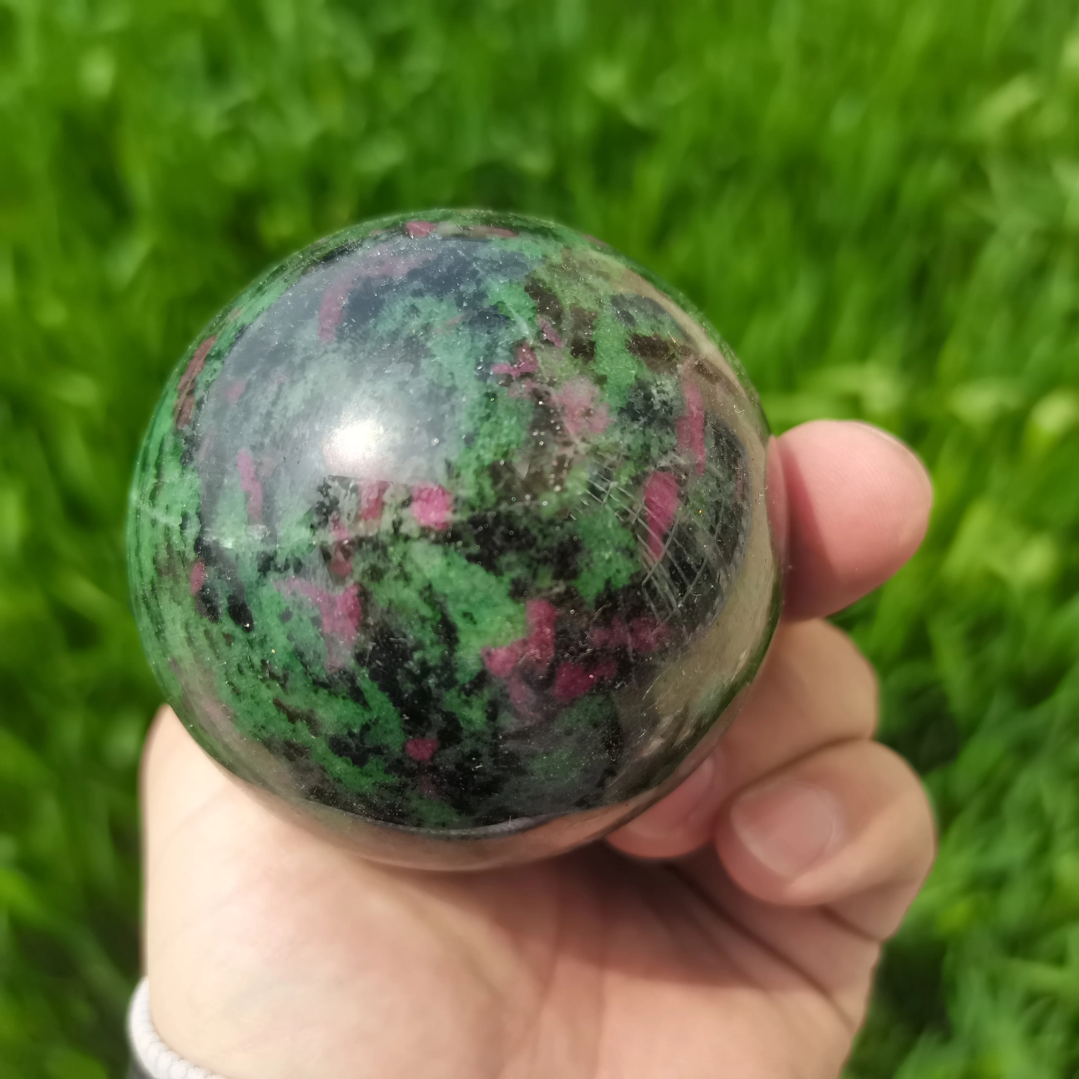 Boule De Cristal D'Épidote De Quartz D'Adrenzoisite Naturelle, Sphères Rouges Et Vertes, Minorganisateur De Sagesse, Guérison Énergétique Reiki, Décor