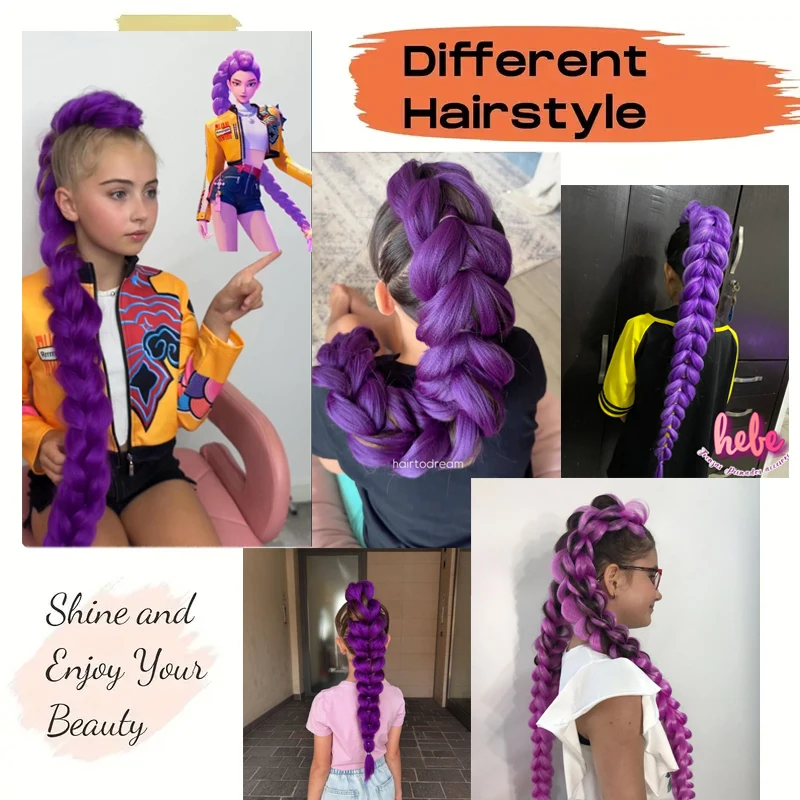 LUPU 1PCS 14 inch Short Pre Stretched Synthetic Hair Extensions With Yaki Texture Straight Braids for Children Easy to Style