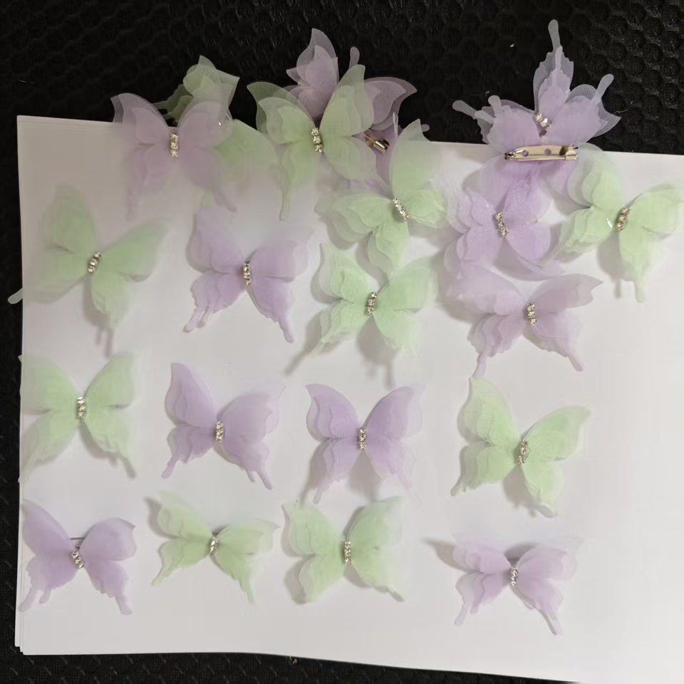 3Pcs Sheer Organza Butterfly with Rhinestones - Mint Green & Lavender Bridal DIY Accessories for Wedding Party