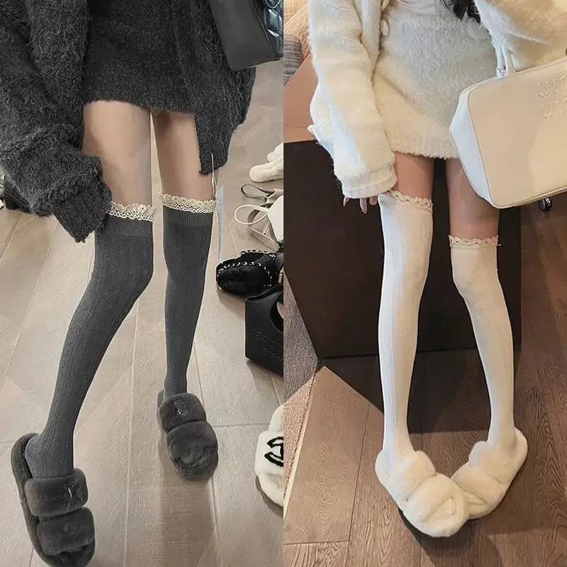 Sexy Lace Long Socks Women Lolita Over Knee Thigh High Sock Knit Thigh High Up Stockings Girls Thermal Warm Tall Tube Leggings