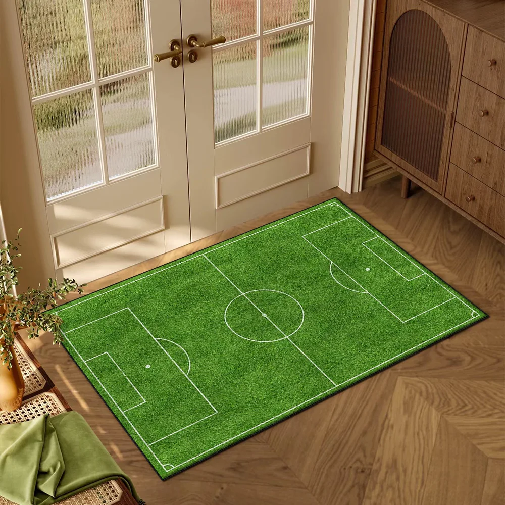 Soccer Sports Football Field Patterned Living Room Area Rug Green Field Carpet Modern Bedroom Non-Slip Home Decorative Floor Mat 3