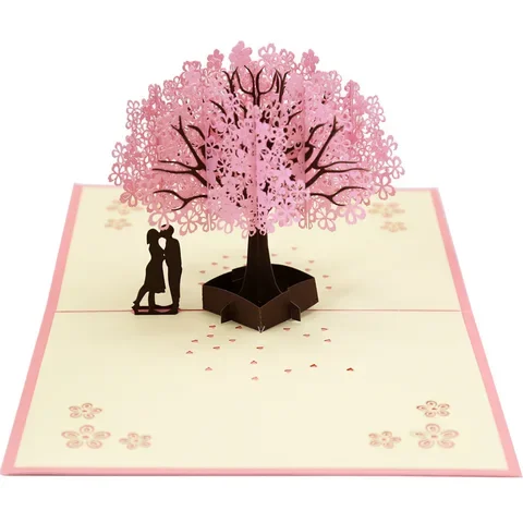 

3D Pop UP Card Wedding Cherry Tree Invitations Cards Valentine's Day Anniversary Greeting Handmade Card Greeting Postcard Gifts
