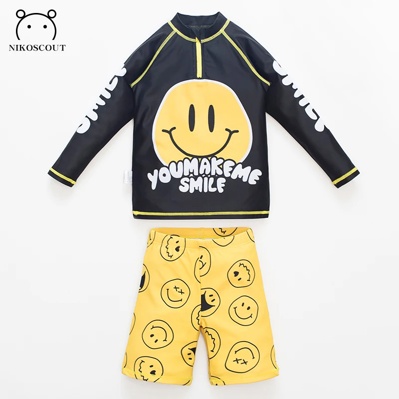 Swimsuit for Boys Plus Fat and Fat Children Long-Sleeved Sun Protection Split Children's Swimsuit for Boys and Teenagers Quick-Drying