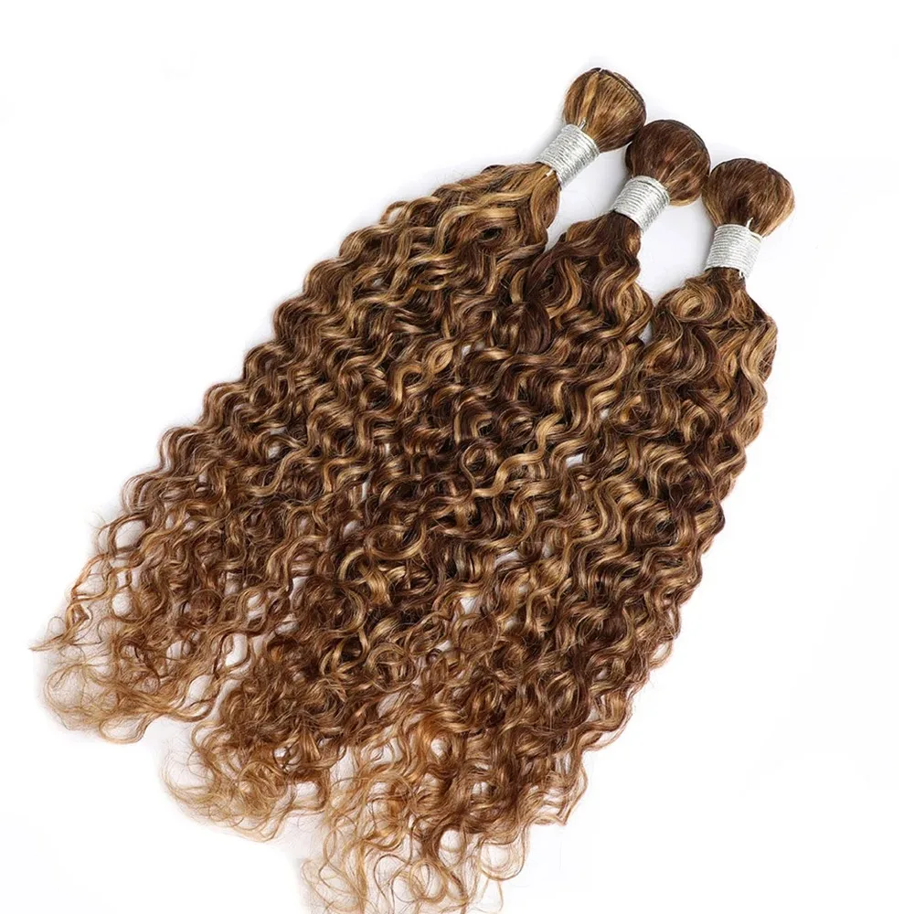 Sophianna Highlight Ombre 34 Inch 1 3 4 Bundles Double Weft Water Curly Bundles Brown Deep Wave Human Hair Weaves
