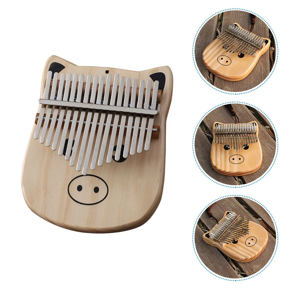 1pc Wooden Thumb Piano Kalimba 17-tone Cartoon Finger Piano for Music Lover Wooden Finger 17-tone