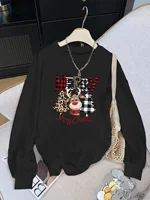 Christmas womens simple printed long sleeved round neck pullover knitted fabric loose fit autumn and winter fashionable top 1