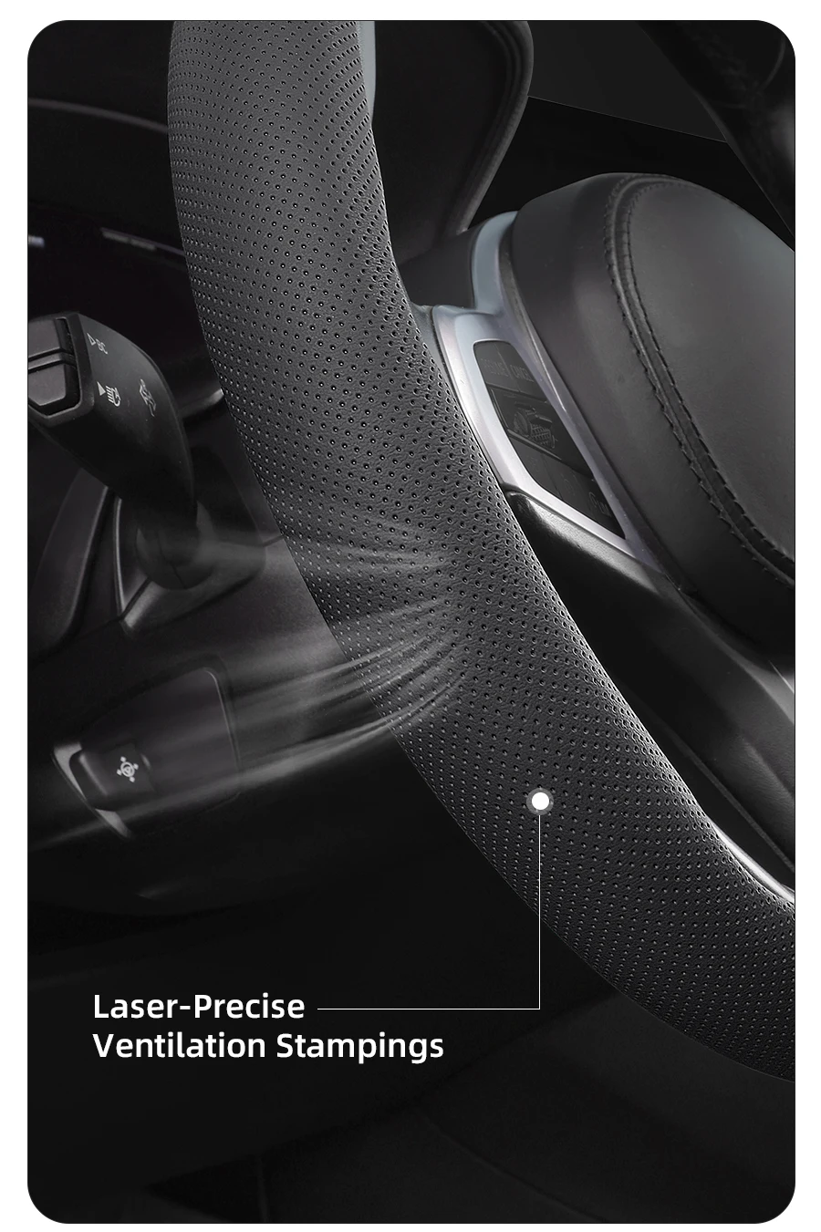 Geeignet für Dacia, atmungsaktiver Leder-Lenkradbezug mit segmentiertem Schnellverschluss-Design, rutschfest und langlebig, für Sandero Stepway Duster Jogger Bigster Spring Electric Cargo Logan, Grün und Schwarz – Detail 7
