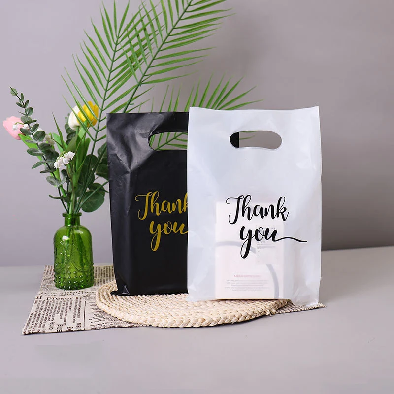 100 Stück Dankeschön-Einkaufstasche aus Kunststoff mit Griff, individuelles Logo, Business-Verpackung, Geschenktüte, Hochzeit, Geburtstag, Party-Dekoration – Detail 8