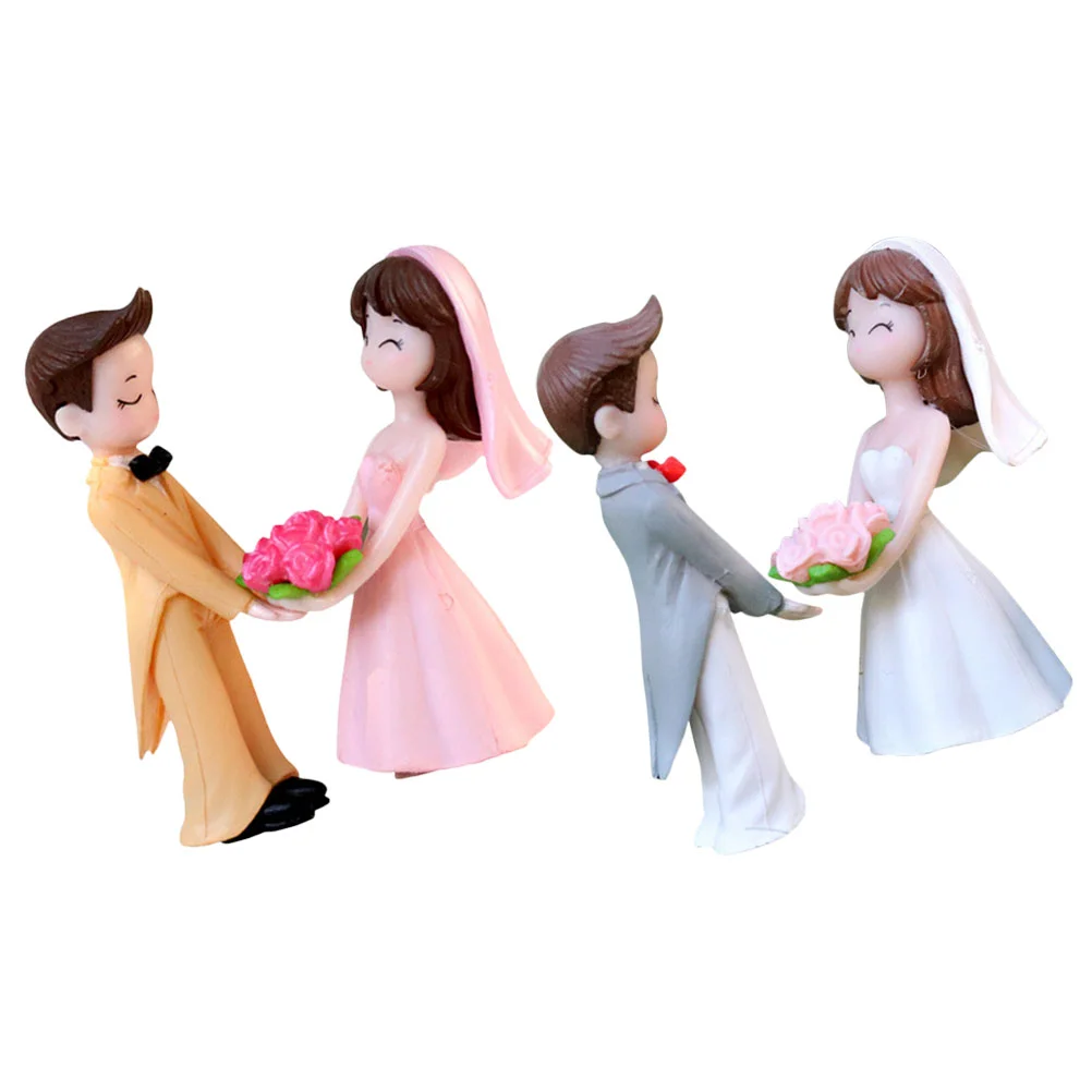 

2 Pairs Wedding Decoration Couple Figure for Cake Ornaments Statues Dining Table Figurines Pvc Adorn Lovers Lovely