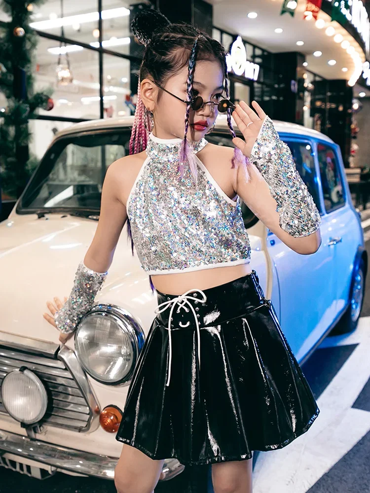 

Одежда K-PoP для девочек, костюм для джазовых танцев с блестками, Детская модель для девочек, подиумный модный детский костюм для демонстрации моделей