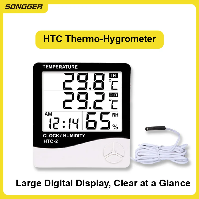 Digital Thermo-Hygrometer with LCD Clock - Indoor/Outdoor Temperature & Humidity Weather Station