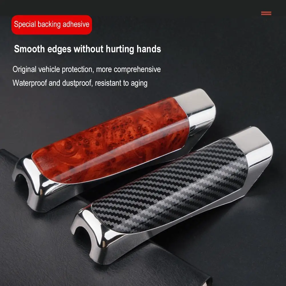 Hand brake cover Universal Car Hand Brake Cover Carbon Fiber Wood Color Protector Manual Brake Grips Interior Decoration Protective Cover