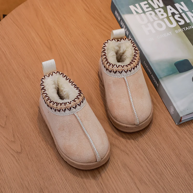 2025 Winter Children's Warm Ankle Boots New Solid Color Kids Causal School Cotton Shoes Soft Versatile Girls Fashion Plush Boots