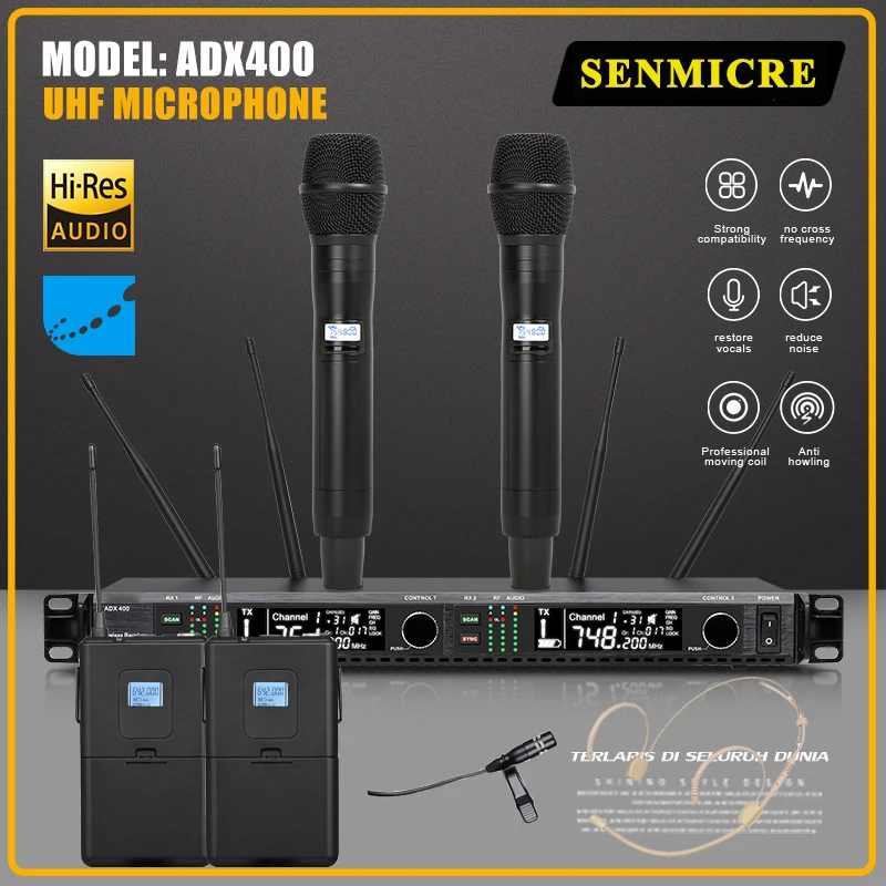 Senmicre Adx400 Microfono Wireless Professionale Dual Channel Uhf True Diversity Wireless Microfono System Per Stage Performan