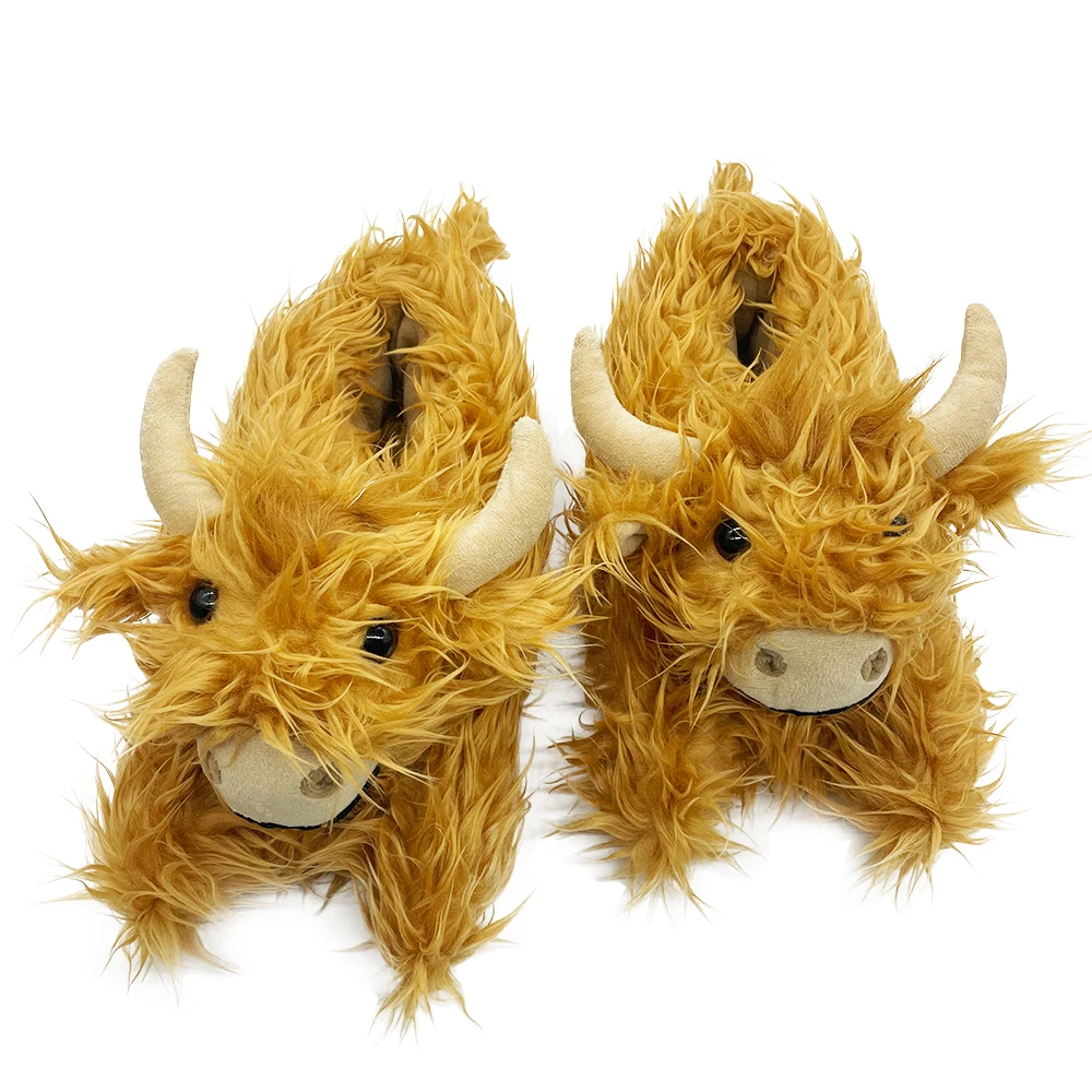 Pantofole Morbide A Forma Di Mucca Delle Highland | Ciabatte Invernali Antiscivolo Per Donna E Bambini | Peluche Animale Caldo, Regalo Divertente