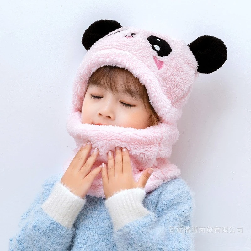 Winter Cartoon Rabbit Coral Velvet Cap Plush Balaclava Kids Caps Double Fleece Baby Scarf Hat Baby Accessories