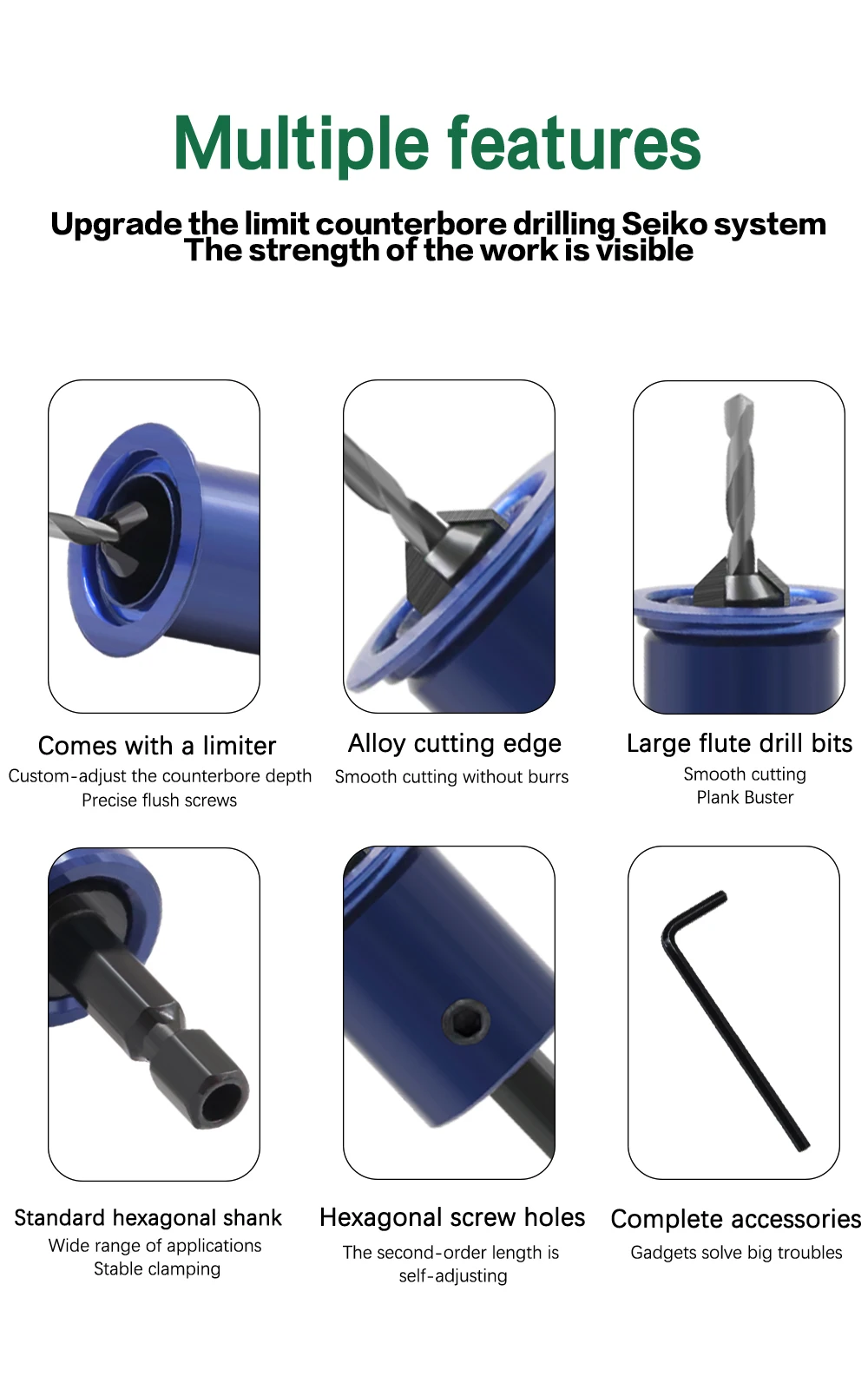 LAVIE 1pc Hex Schaft Einstellbare Begrenzung Senker Bit Router Bits Holzbearbeitung CH339H8028BL – Detail 24