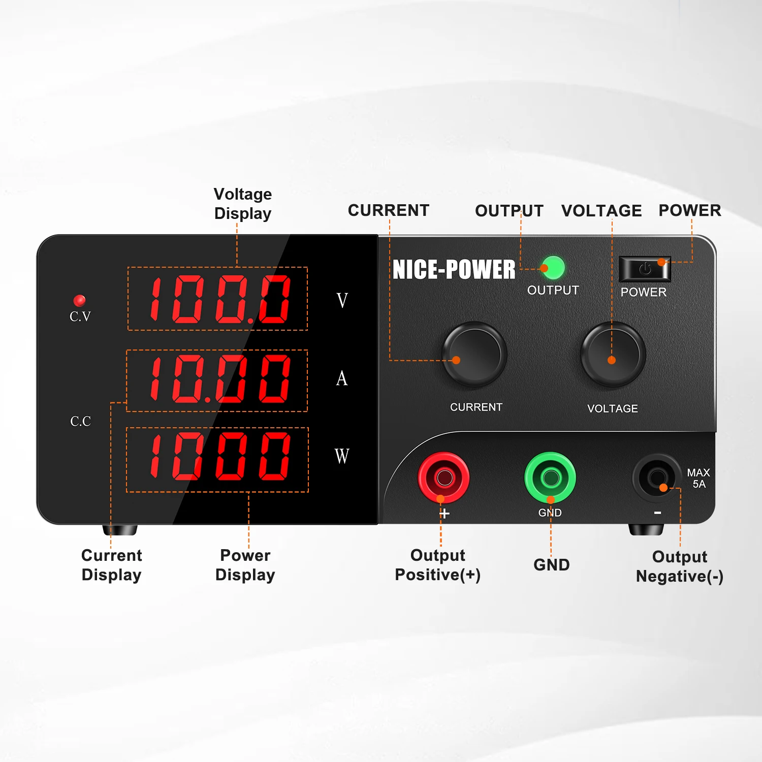 벤치 실험실 전원 공급 장치 조정 가능, 450W-1200W DC 전원 공급 장치, 인코더 손잡이 출력 스위치가 있는 120V 10A  100V 30V 60V 30A 30V 20A