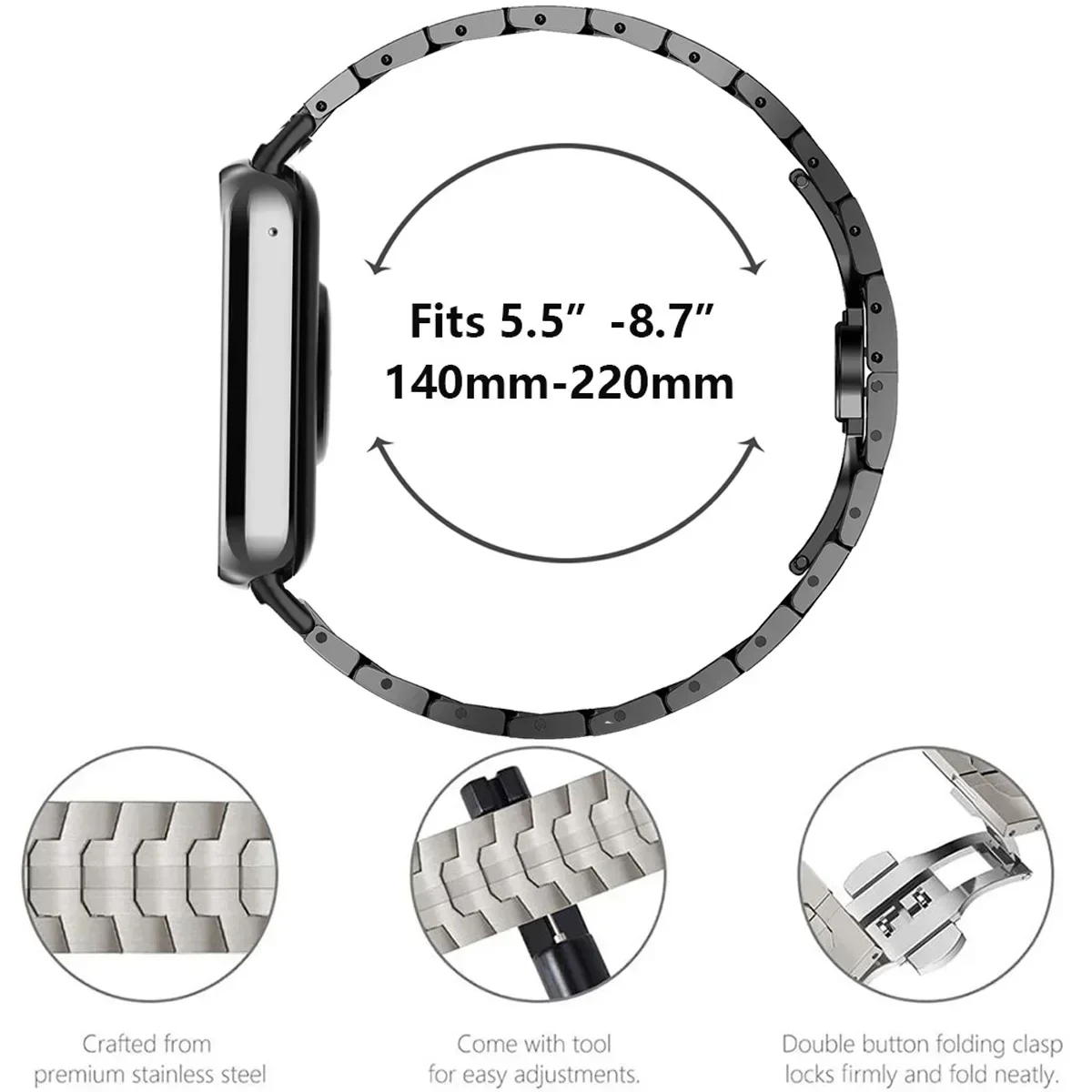 Stainless Steel Metal Band with Butterfly Buckle - Elegant Business Bracelet Strap
