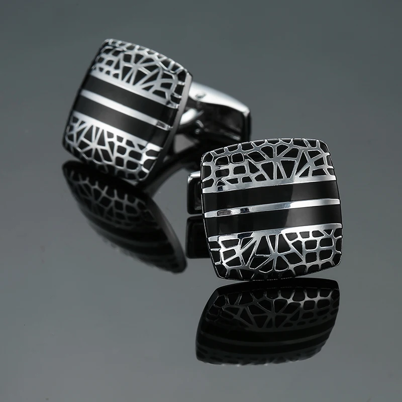 Luxury Mens Cufflinks - Classic Square Blue  Black Retro Pattern Suit Accessories