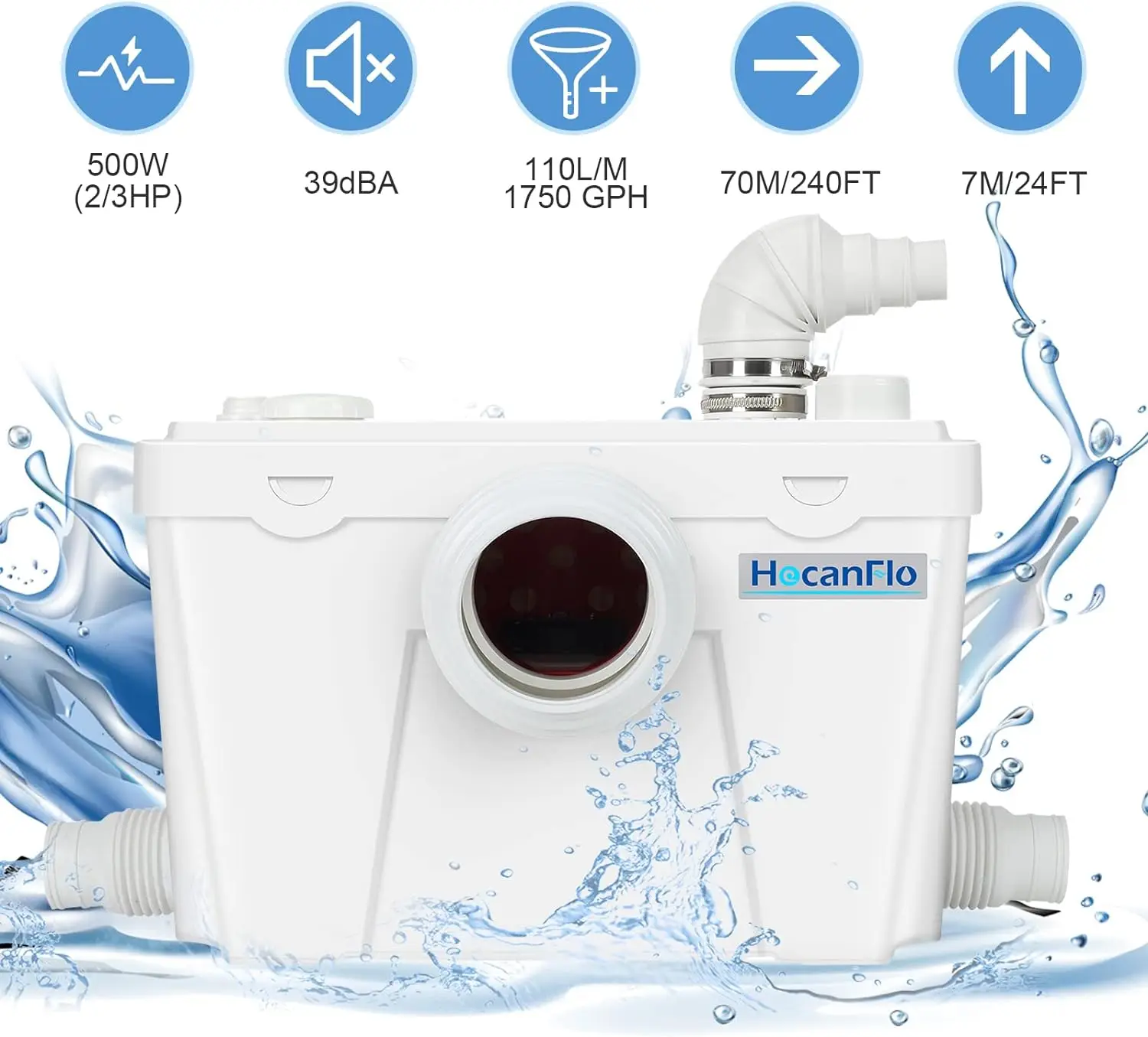 Toilet UpflushToilet for Basement Toilet System Upflush Toilet With Powerful Quiet Macerator Pump with 4 Water Inltes for 3