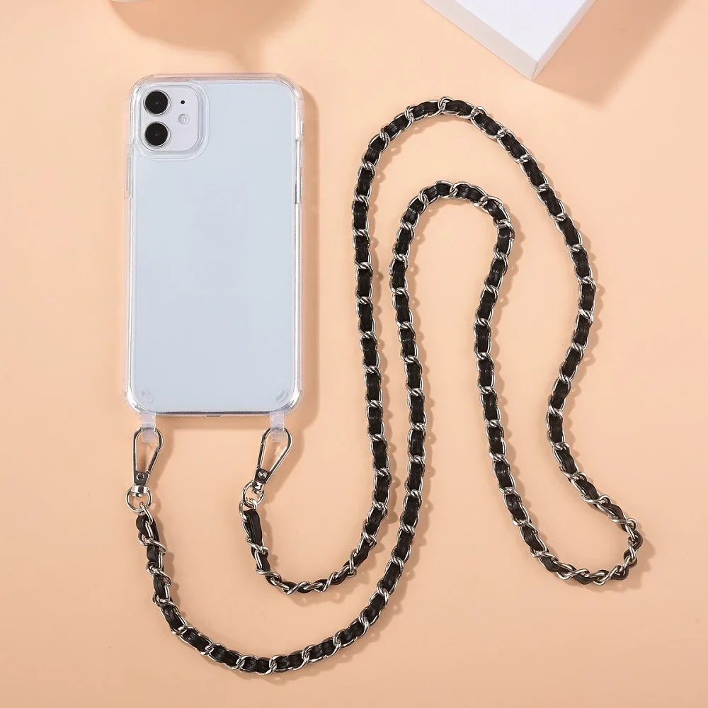 Luxury Pearl Chain Crossbody Shockproof Acrylic Phone Case with Lanyard Cover