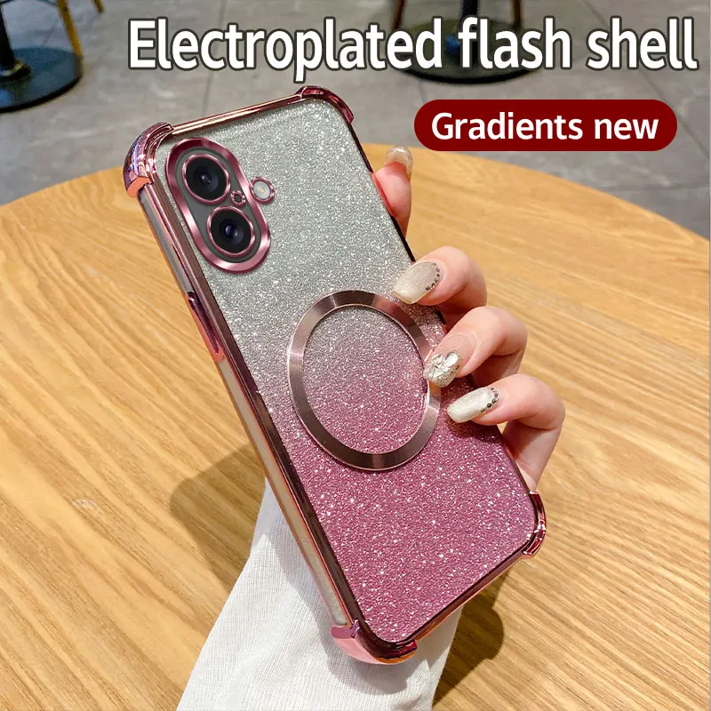 Coque de téléphone à anneau magnétique antichoc pour iPhone 16 15 14 Plus 13 12 11 Pro MAX XS MAX XR X 7 8 16 Plus SE 2020 2022 Coque à paillettes_voghion.com