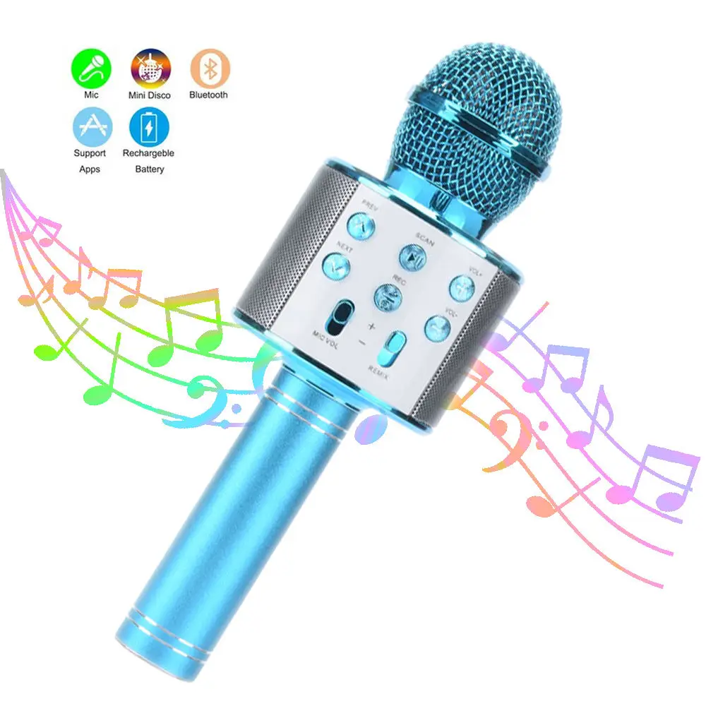 Wireless Bluetooth Condenser Karaoke Microphone，Can Inserted Cards and  Connected Headphones With Speaker Microphone for Dj