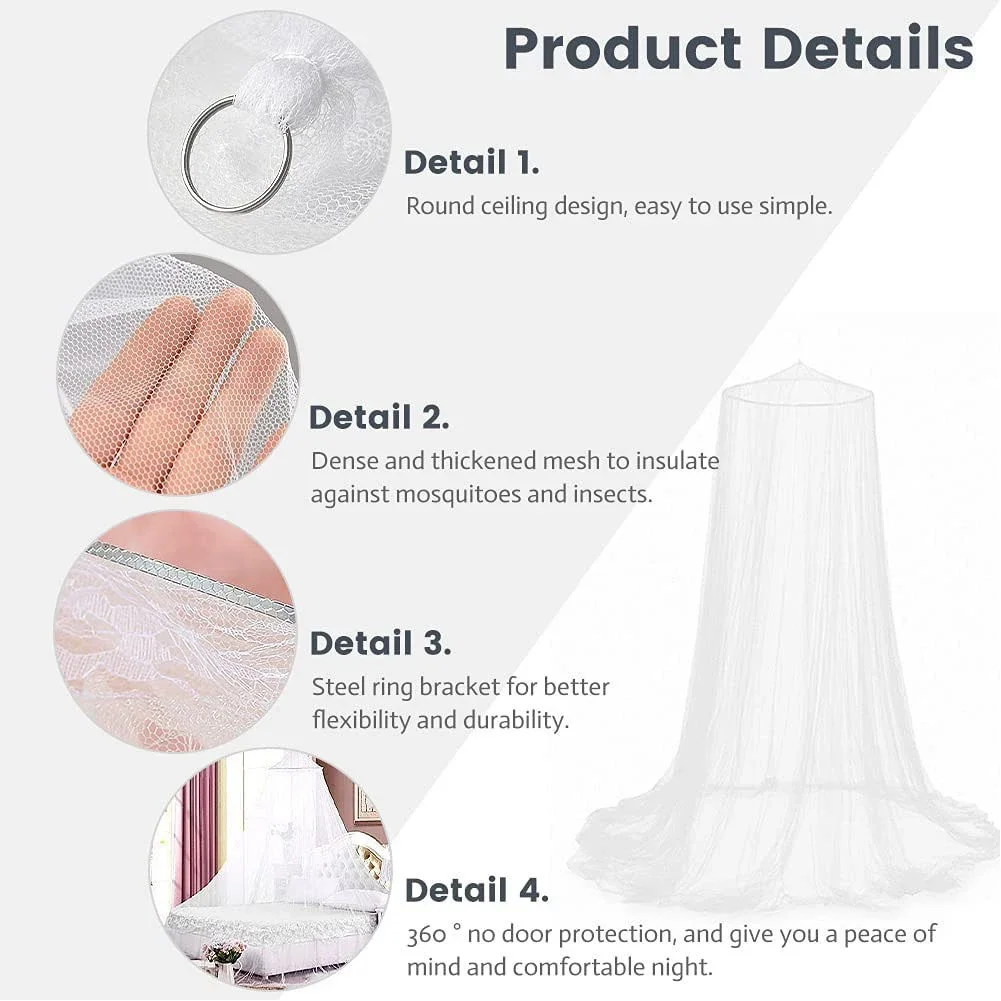 4 Colors Summer Elgant Hung Dome Mosquito Net for Double Bed Summer Polyester Mesh Fabric Home Bedroom Baby Adults Hanging Decor