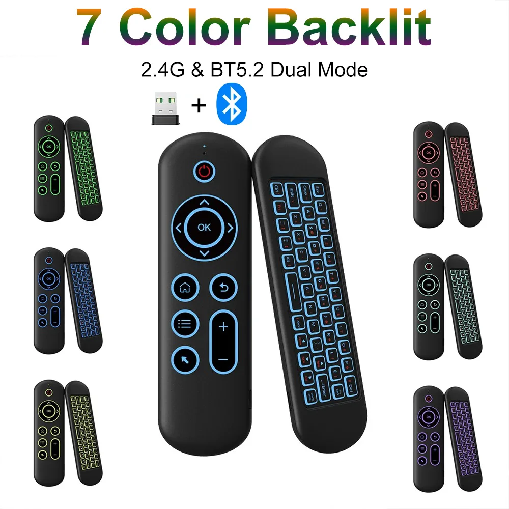 M5 Bluetooth 5.2 Mini Tastiera 2.4G Telecomando 7 Colori Retroilluminato Wireless Air Mouse Per Android Smart Tv Box Mac Os Linux