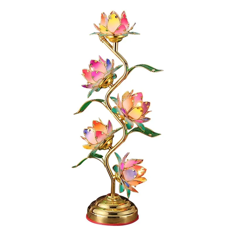 7-Color Lotus Buddha Lamp -Acrylic &Alloy Temple Light for Buddhist Altar, Sacred Lotus Flower Decor, Buddhist Offering Lighting