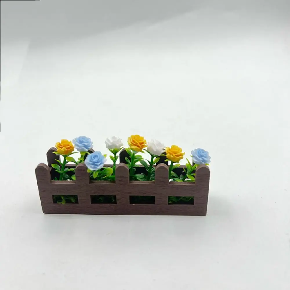 1:12 Scale Dollhouse Simulated Rose Flowers 5 Colors Lifelike Flower Fence Decor Miniature Potted Plants Toys Doll House Decor