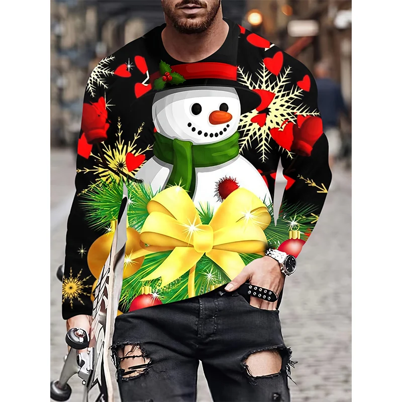 Mens Long Sleeved Christmas T Shirt Oversized Pullover