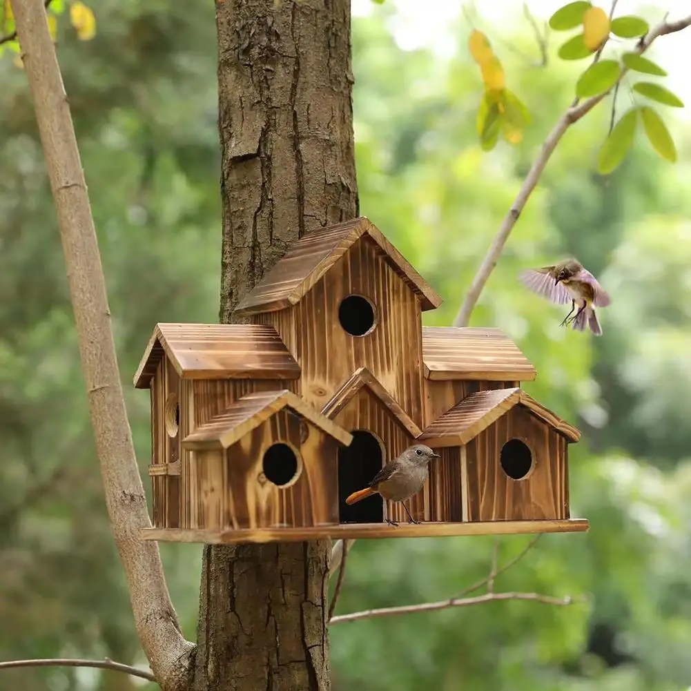 Outside Wooden Bird Nest Natural Decor Bird Hut Hummingbird House for Home Craft Garden Birdhouse Decor