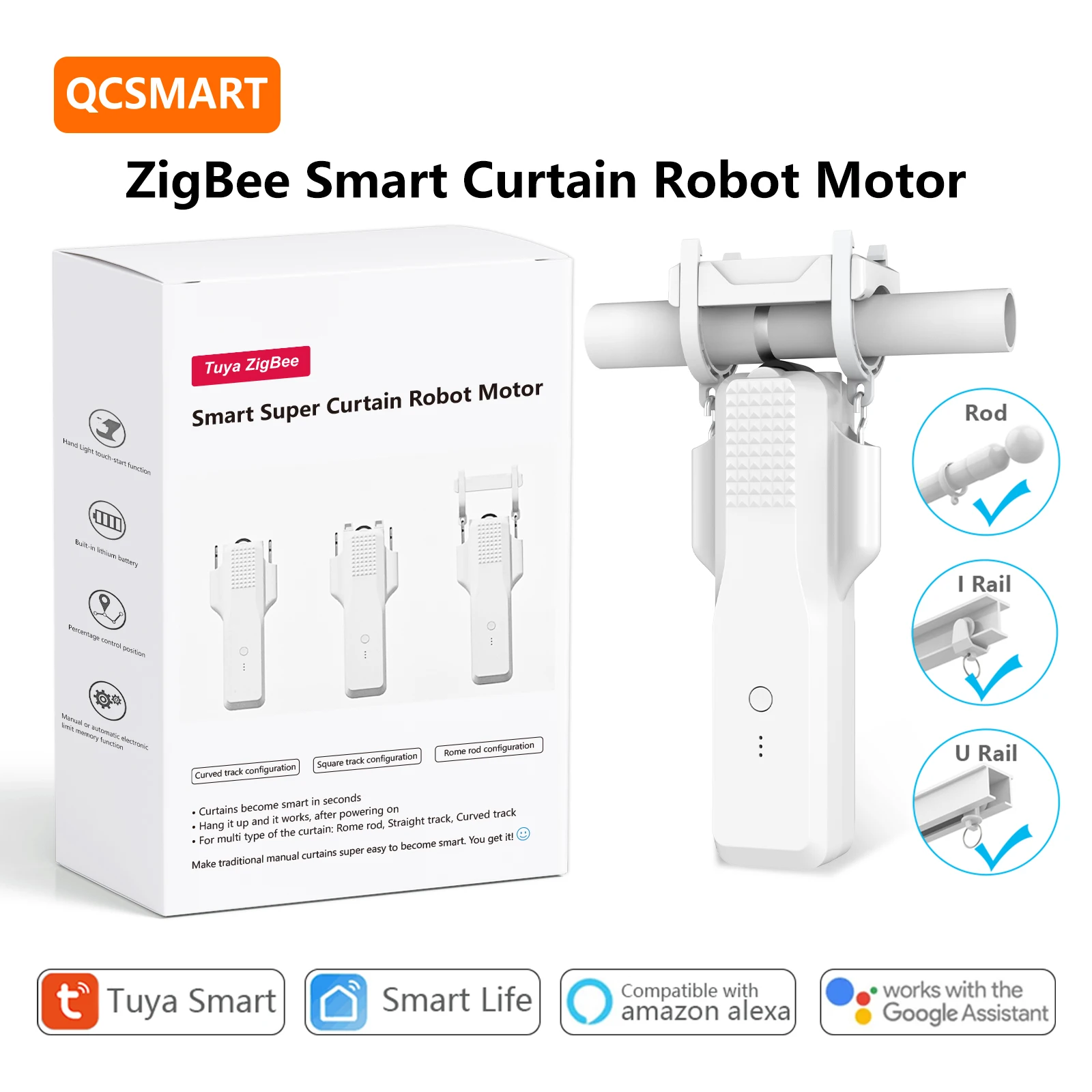 

ZigBee 3.0 Curtain Robot Driver Roman Rod I Type Curtain Motors Tuya Smart Life Remote Alexa Google Assistant Voice Control