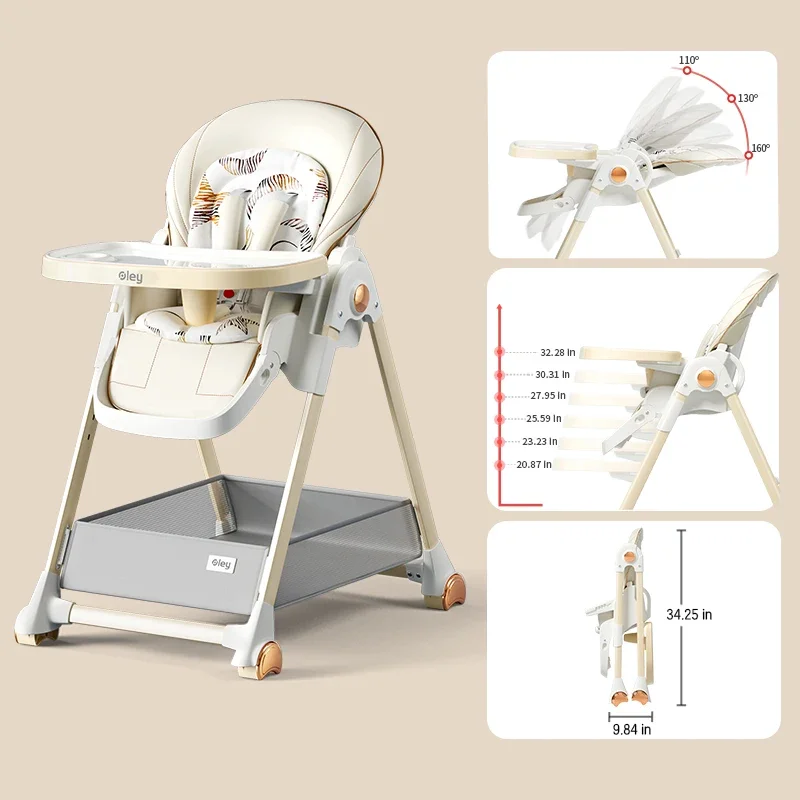 Multifunctional Foldable Baby High Chair Adjustable Height Feeding Chair Can Sit Can Lie Toddle Play