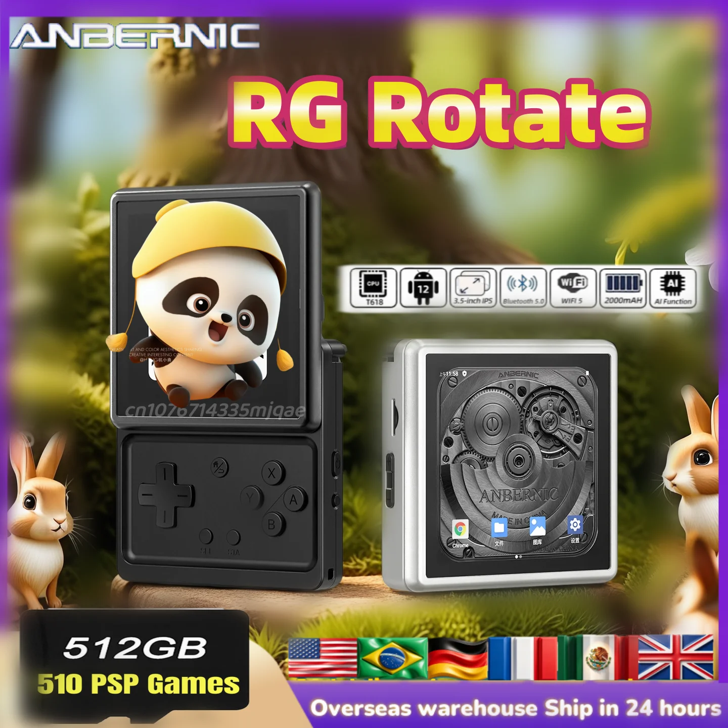 ANBERNIC RG 로테이트 3.5인치 IPS 회전식 화면 안드로이드 휴대용..