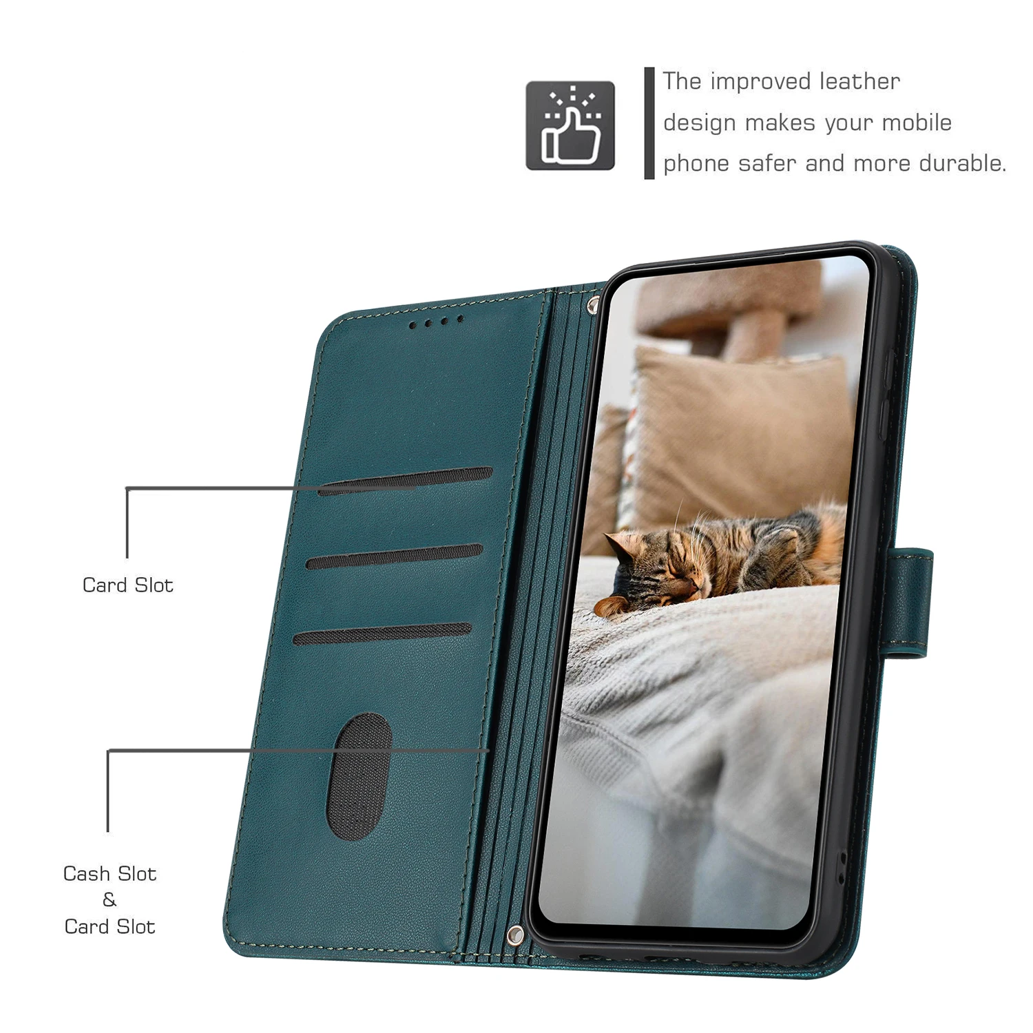Elegant Leather Cat Design Phone Wallet Case Cover