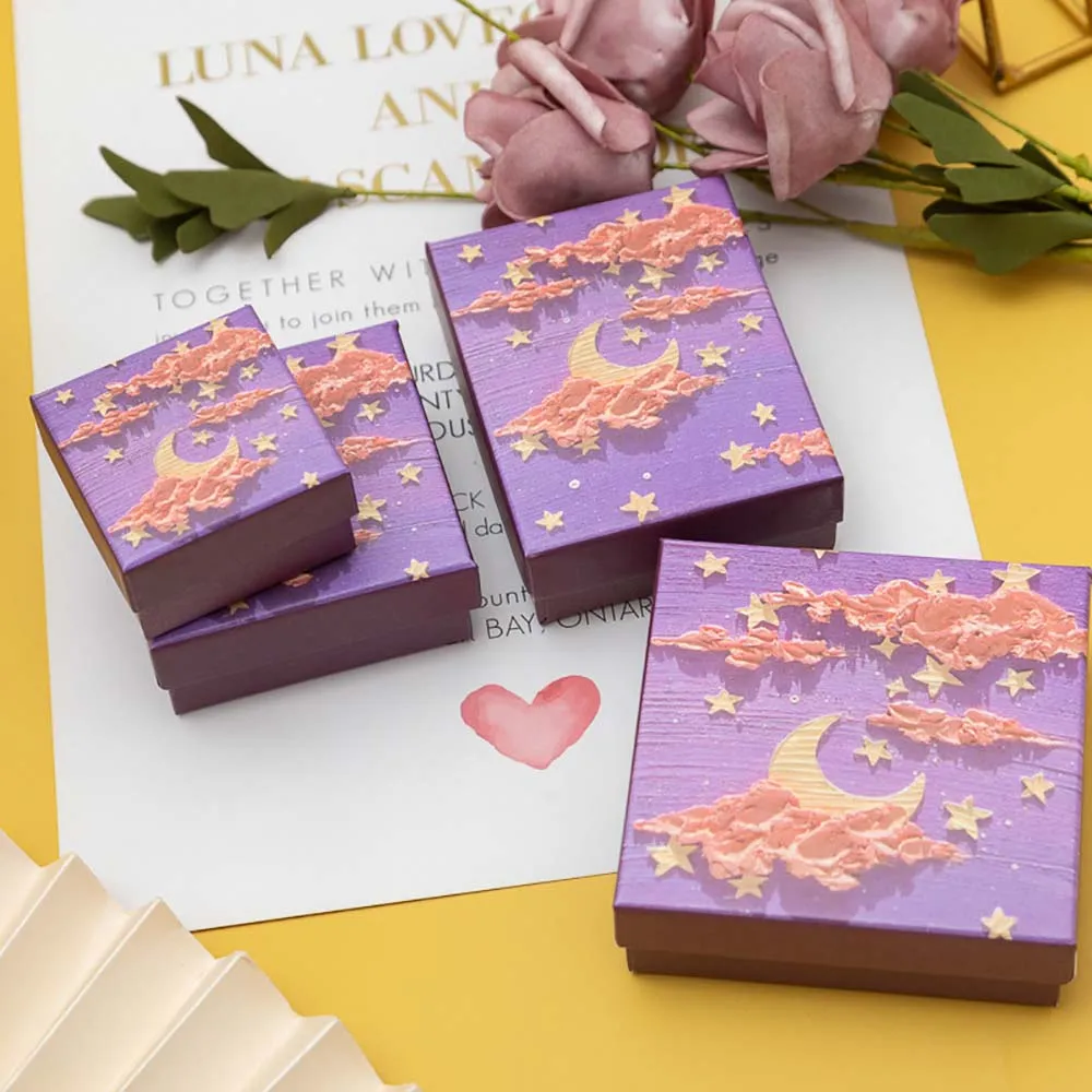 24pcs New Ink Kraft Paper Jewelry Packaging Gift Boxes With Black Sponge Luxurious Cardboard Wedding Earring Ring Organizer Case